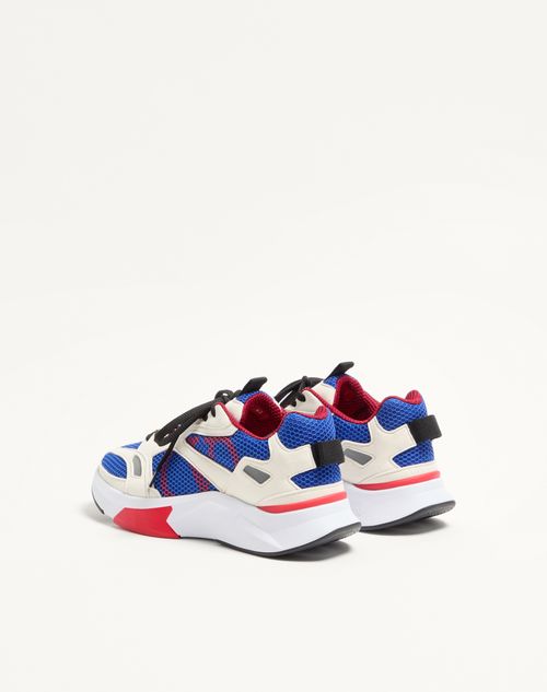 Valentino Garavani - Baskets Demivee En Tissu Ajouré Avec Empiècements En Daim - Blanc/bleu - Homme - Baskets