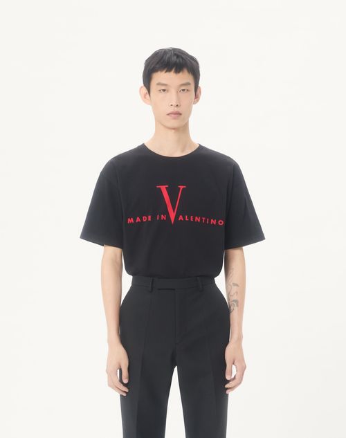 Valentino - Valentino Cotton T-shirt With Made In Valentino Print - Black/red - Man - T-shirts And Sweatshirts