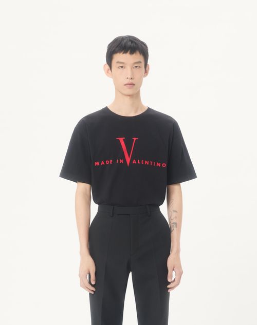 Valentino - Valentino Cotton T-shirt With Made In Valentino Print - Black/red - Man - Tshirts And Sweatshirts