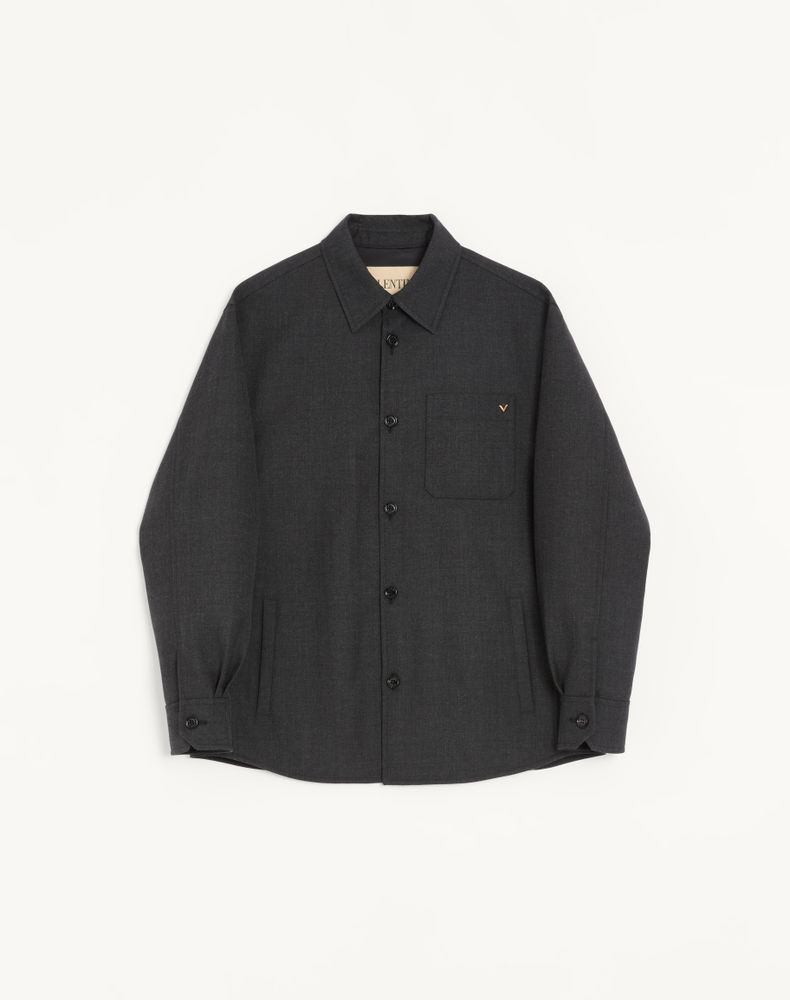 Valentino Men's Dark Grey Shirt Jacket In Nylon Gabardine With Vgold Man 58