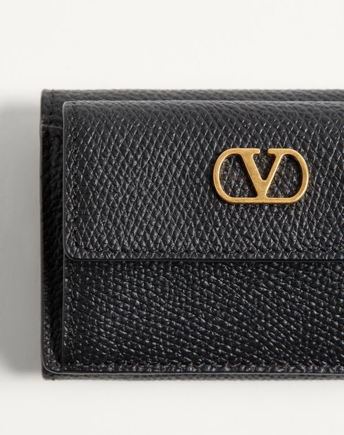 Valentino Garavani - Vロゴ シグネチャー グレインカーフスキン ミニ 三つ折りウォレット - ブラック - ウィメンズ - 