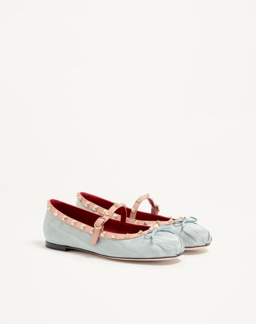 Valentino Garavani - Rockstud Mary-jane Ballerina In Moiré Fabric 05mm - Azure - Woman - Ballerinas
