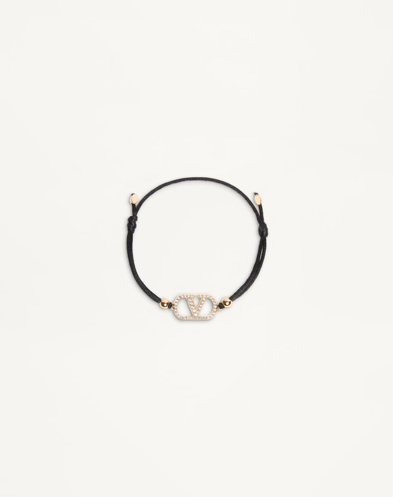 Valentino Garavani Women's Black Valentino Vlogo Signature Bracelet In Cotton And Swarovski Crystals Woman Uni