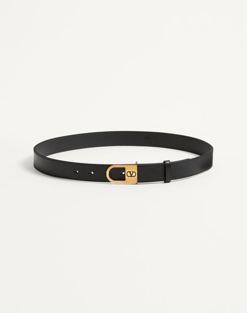 Valentino Garavani - Vlogo Signature Belt In Shiny Calfskin 30 Mm With Enamelled Logo Detail - Black - Woman - Belts