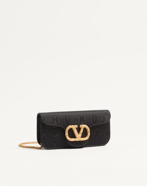 Valentino Garavani - Valentino Garavani Locò Moiré Fabric Clutch With Jewel Logo - Black/crystal - Woman - Clutches