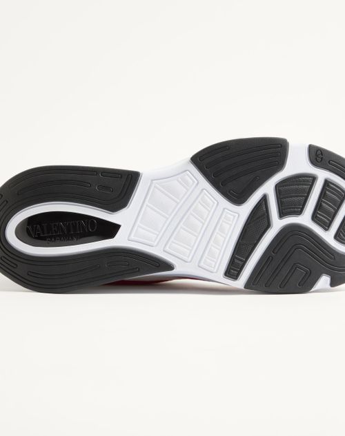 Valentino Garavani - Baskets Demivee En Tissu Ajouré Avec Empiècements En Daim - Blanc/rouge - Homme - Baskets