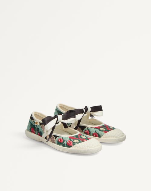 Valentino Garavani - Ballerina Bay By Bay Sneaker In Jacquard Fabric With Floral Embroidery - Black/multicolour/ivory - Woman - Sneakers