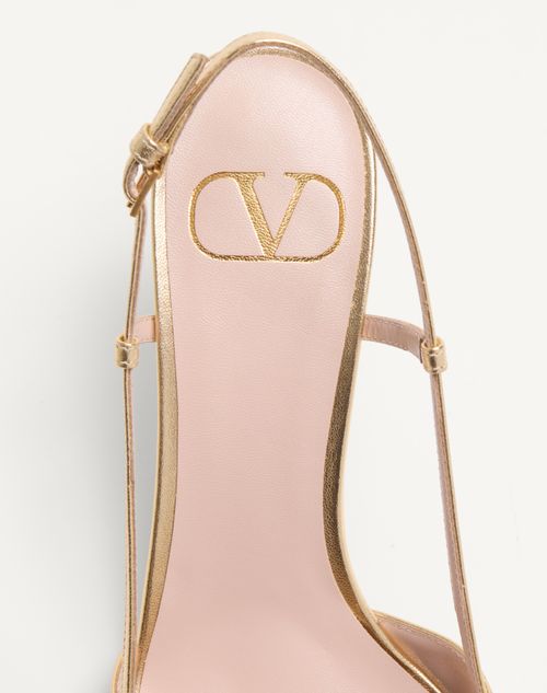 Valentino Garavani - Vlogo Signature Slingback Pump In Laminated Nappa Leather 80mm - Antique Brass/crystal - Woman - Pumps
