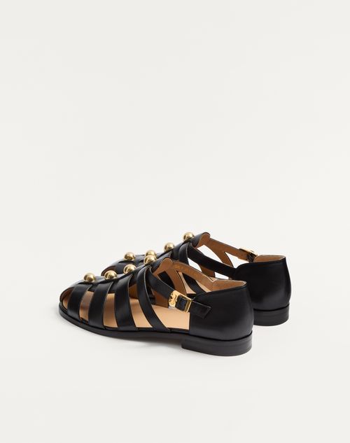 Valentino Garavani - Studshield Fisherman Calfskin Sandal - Black - Man - Sandals