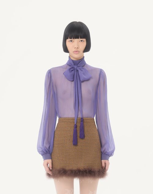 Valentino - Chiffon Creponne Top - Lilac - Woman - Shirts & Tops