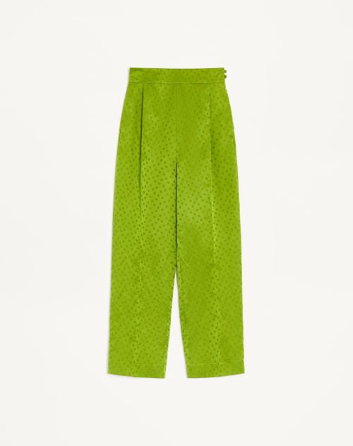 Valentino Jacquard Trousers In Medium Plus De Pois Polka Dot Silk-linen Woman Avocado 44