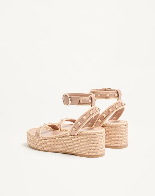 Valentino Garavani - Rockstud Flatform Sandal In Calfskin 45mm - Rose Cannelle - Woman - Espadrilles And Wedges