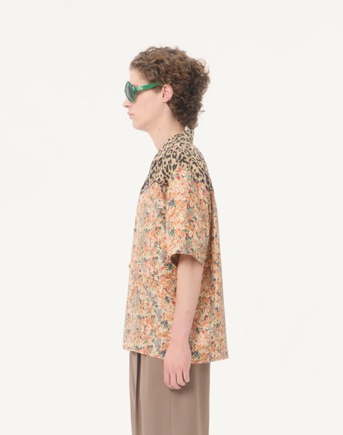 Valentino - Valentino Bowling Shirt In Silk Poplin With Fauve Eclat Animalier And Papier Floral Prints - Multicolour - Man - Shirts