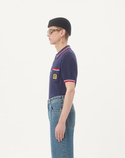 Valentino - Cotton Polo Shirt With Vg Patch - Blue - Man - Knitwear