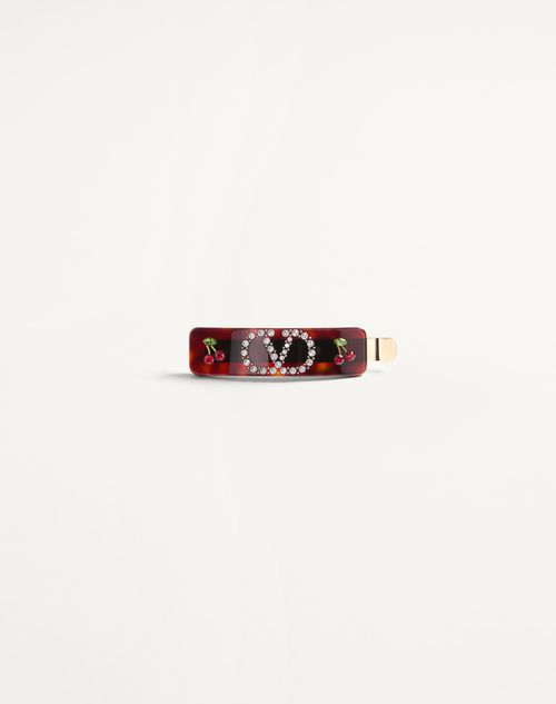 Valentino Garavani Vlogo Signature Hair Clip In Resin, Metal And Swarovski Crystals Woman Brown Onesize