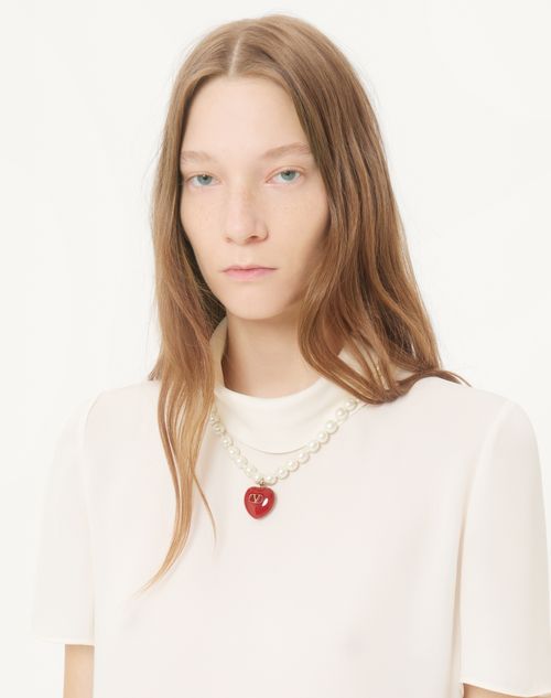 Valentino Garavani - Collier Coeur Royal En Métal, Émail Et Perles - Or/rouge/crème - Femme - Bijoux Et Montres