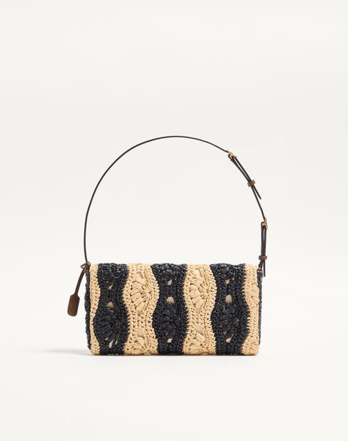 Valentino Garavani - Valentino Garavani Devain Small Shoulder Bag In Raffia With Wave Pattern - Natural/black - Woman - Shoulder Bags