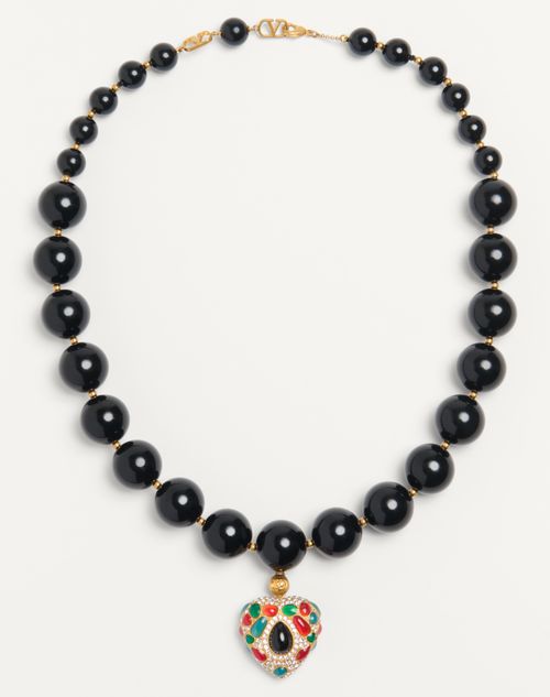Valentino Garavani Garavani Coeur Royal Necklace In Metal, Resin, Enamel And Swarovski® Crystals In Antique Brass/rot/schwarz/crystal