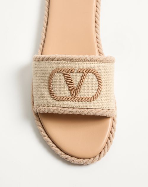 Valentino Garavani - Vlogo Torchon Slide Sandal In Linen Canvas - Ecru - Woman - Slides And Thongs