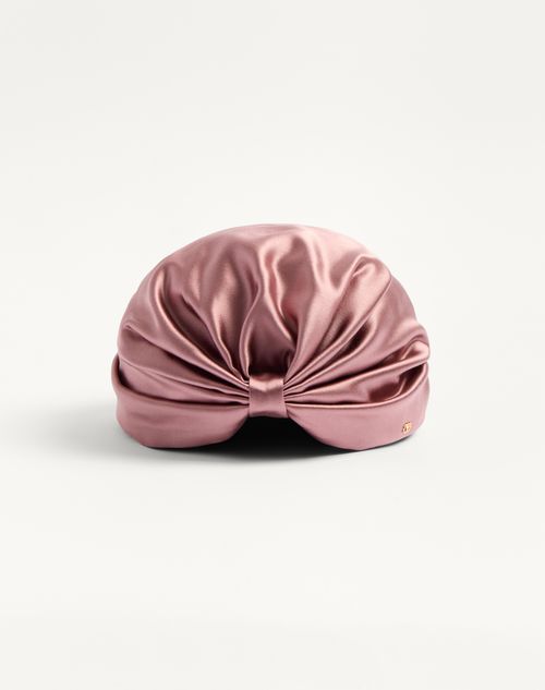 Valentino Wrap-around Silk Turban With Voluminous Effect In Beige And Gold In Or/rose