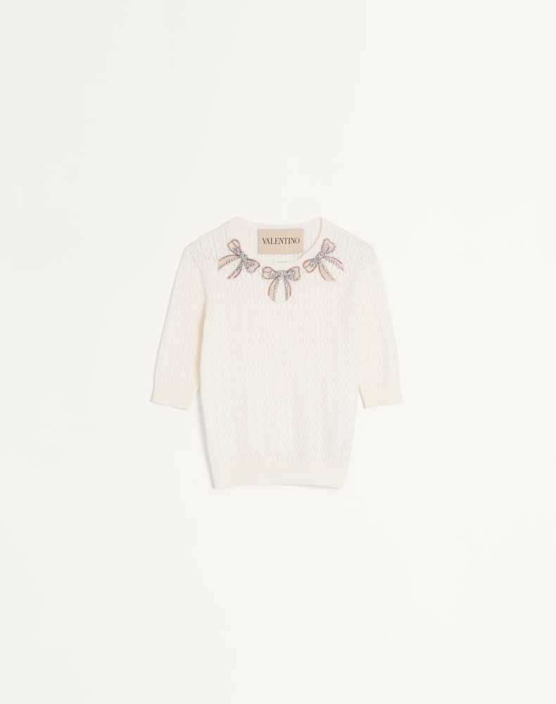 Valentino Women's Ivory Embroidered Cotton Top Woman Xs