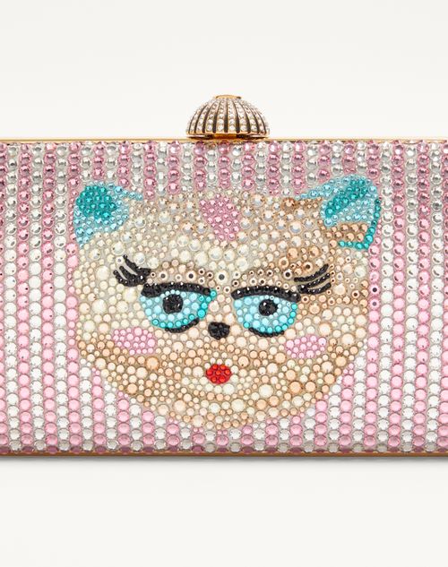 Valentino Garavani - Valentino Garavani Carry Secrets Minaudiere With Le Chat De La Maison Rhinestone Motif - Pink - Woman - Clutches