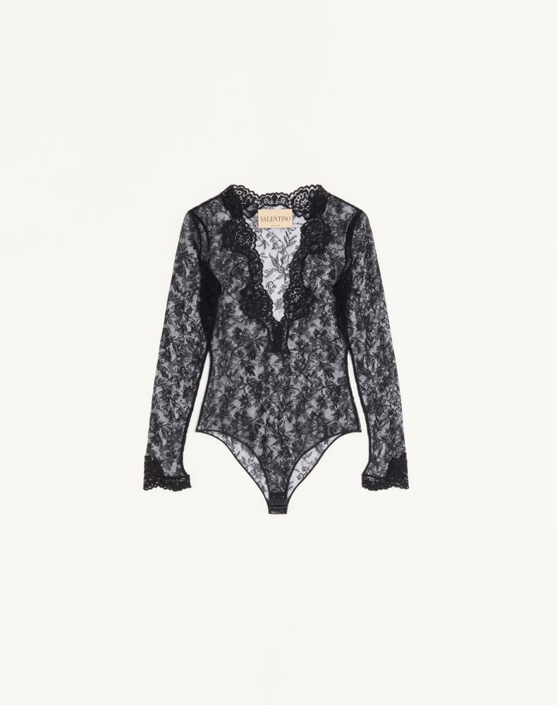 Valentino Women's Black Stretch Lace Bodysuit Woman Xs