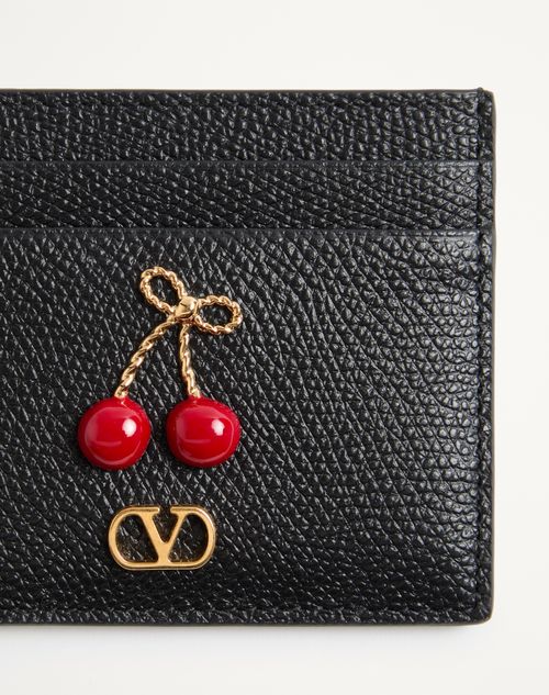 Valentino Garavani - Portacarte Cherryfic In Vitello Granato - Nero - Donna - Portafogli E Piccola Pelletteria