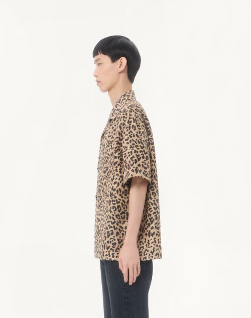 Valentino - Valentino Habotai Silk Bowling Shirt With Fauve Eclat Animalier Print - Animal Print - Man - Shirts