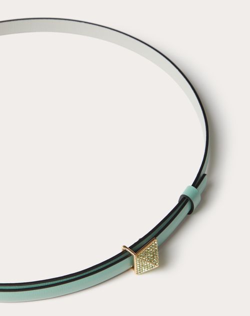 Valentino Garavani - ヴァレンティノ ガラヴァーニ ワンスタッズ シャイニーカーフスキン リバーシブルベルト 12mm - モーニングデュー/オパールグレー - ウィメンズ - ベルト