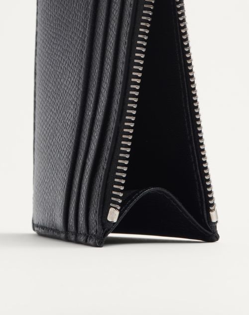 Valentino Garavani - Vlogo Signature Grainy Calfskin Card Holder - Black - Man - Wallets And Small Leather Goods