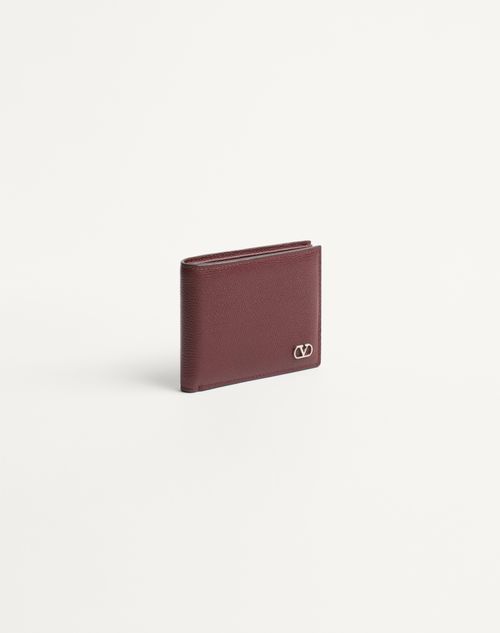 Valentino Garavani - Valentino Garavani Vlogo Signature Grainy Calfskin Wallet - Rosewood - Man - Wallets And Small Leather Goods