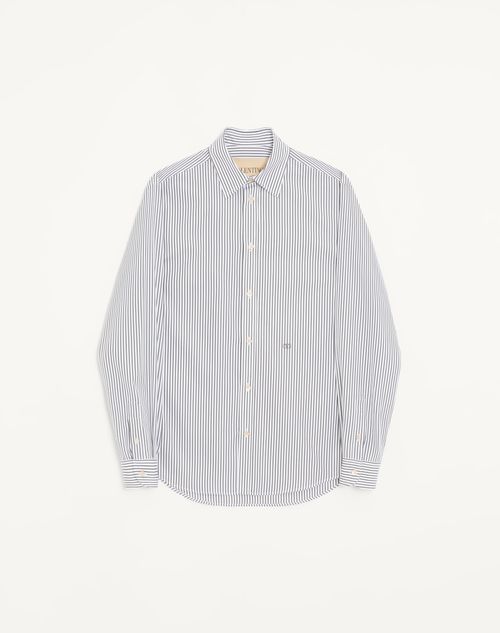 Valentino - Valentino Cotton Poplin Shirt With Striped Vlogo Embroidery - Ivory/green - Man - Shirts