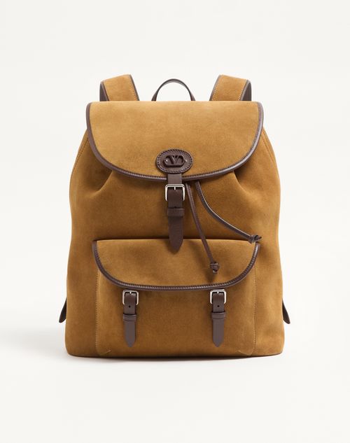 Valentino Garavani Valentino Garavani Antibes Suede Backpack Man Havana Beige Onesize
