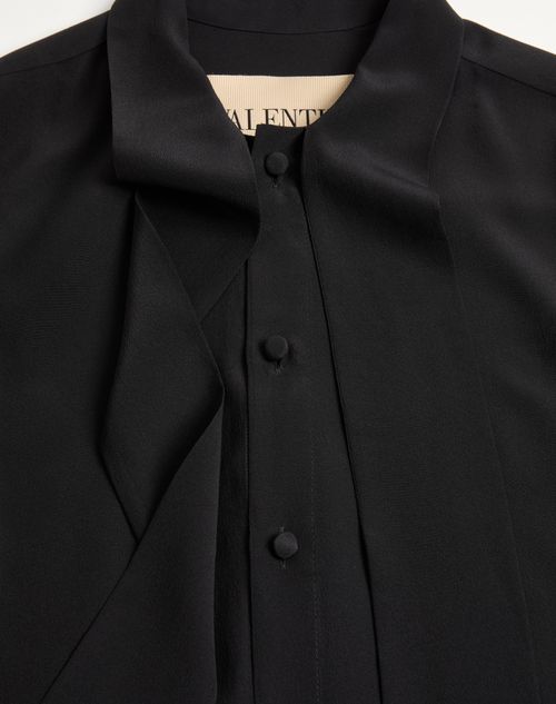Valentino - Valentino Crepe De Chine Silk Shirt With Scarf Collar - Black - Man - Shirts