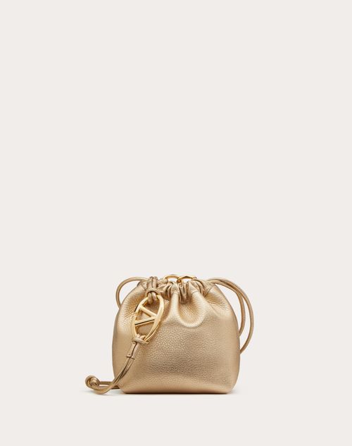 Shop Valentino Garavani Vlogo Pouf Metallic Leather Mini Bucket Bag Woman Gold Uni