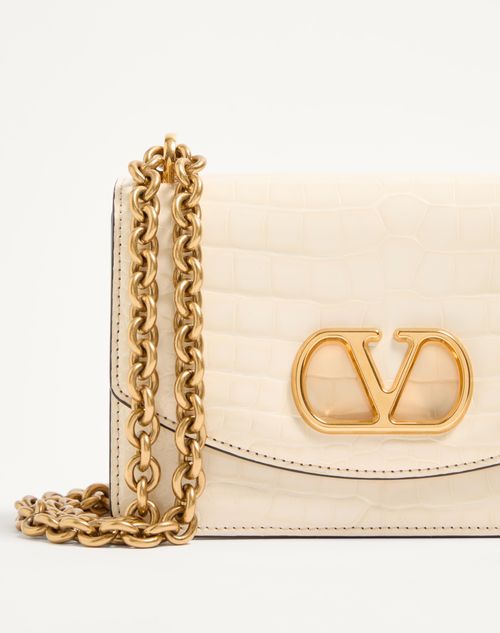 Valentino Garavani - Valentino Garavani Vain Small Shoulder Bag In Crocodile Leather - Butter - Woman - Shoulder Bags
