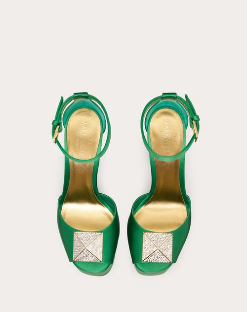 Valentino Garavani - ワンスタッズ スタッズ＆クリスタル オープントゥ サテン プラットフォームパンプス 120mm - グリーン/クリスタル - ウィメンズ - パンプス
