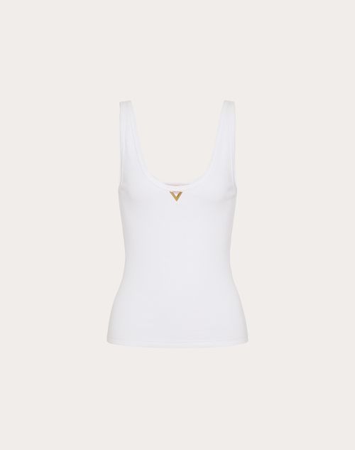 Shop Valentino Top Aus Gerippter Baumwolle Frau Weiss Xs