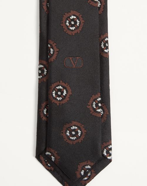 Valentino Garavani - Valentie Silk Jacquard Tie With Geometric Pattern - Black/multicolor - Man - Ties