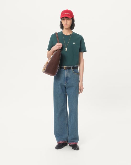 Valentino - Cotton T-shirt With Vlogo Patch - Dark Green - Man - T-shirts And Sweatshirts