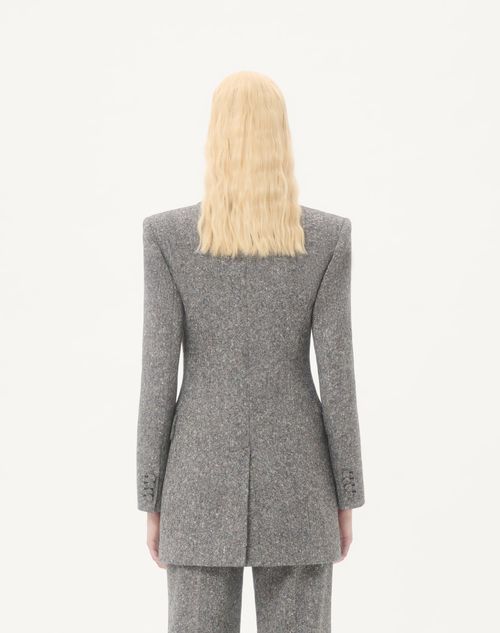 Valentino - Double-breasted Blazer In Natté Buttoned Weave - Ivory/black - Woman - Jackets And Blazers