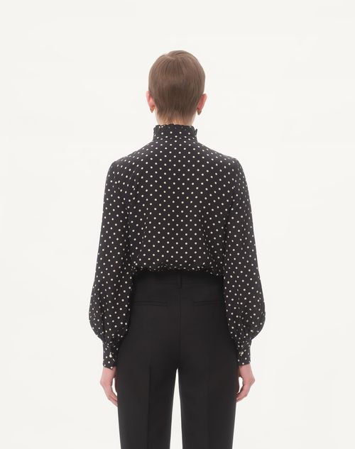 Valentino - Crepe De Chine Shirt With Plusdepois Print - Black/birch - Woman - Shirts & Tops