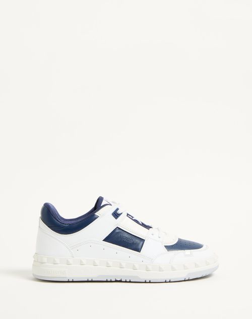 Shop Valentino Garavani Freedots Low-top Trainer In Calfskin In Blue/white