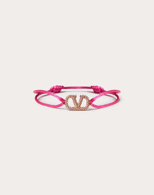 Valentino Garavani Vlogo Signature Bracelet In Cotton And Swarovski® Crystals Woman Pink Uni