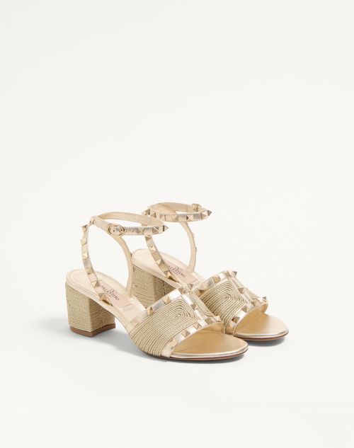 Valentino Garavani - Rockstud Sandal In Laminated Nappa With Cornely Embroidery 60mm - Platinum - Woman - Sandals