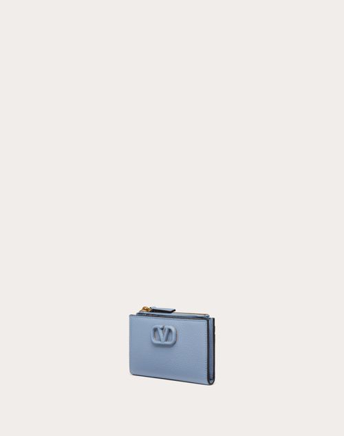 Valentino Garavani - Vlogo Signature Grainy Calfskin Cardholder Wth Zipper - Niagara - Woman - Wallets And Small Leather Goods