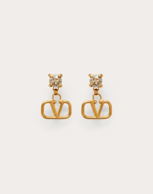 Valentino Garavani Vlogo Signature Earrings In Metal And Swarovski® Crystals Woman Gold Uni In ゴールド