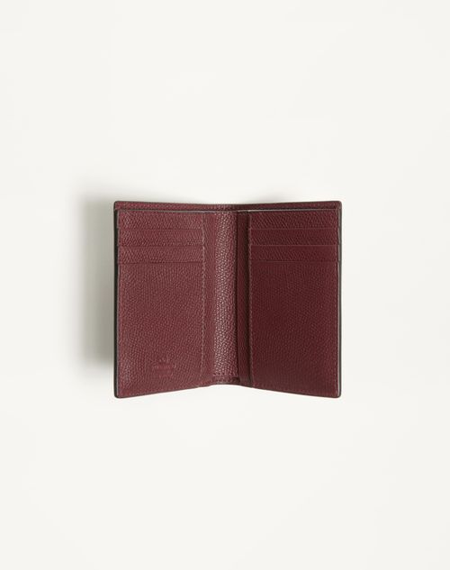 Valentino Garavani - Porte-cartes Valentino Garavani Vlogo Signature En Cuir De Veau Grainé - Rosewood - Homme - Portefeuilles Et Petite Maroquinerie