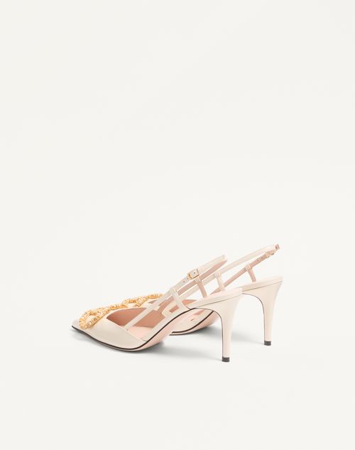 Valentino Garavani - Vlogo Signature Slingback Calfskin Pump With Jewel Logo 80mm - Ivory - Woman - Pumps